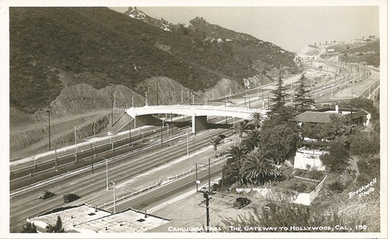 1939 Cahuenga Pass - Gateway... Pilgrimage Bridge ramp is still under construction. Looking north.